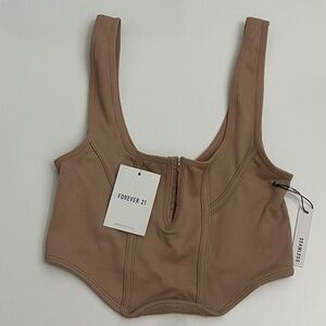 Forever 21 Ribbed Seamless Corset Crop Top Taupe NWT Size S